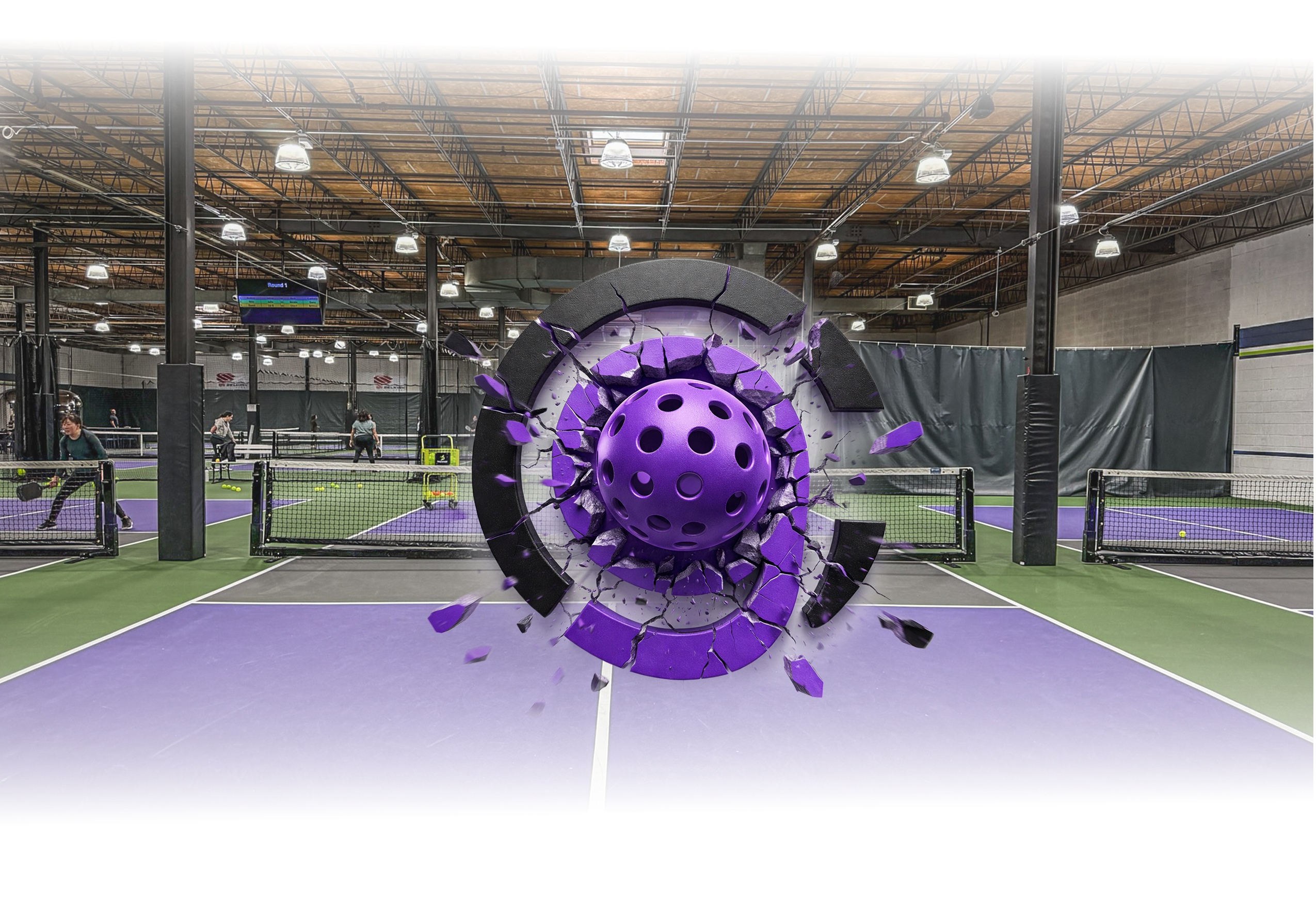 Indoor pickleball courts at Glenbrook Pickle Club, Northbrook Illinois