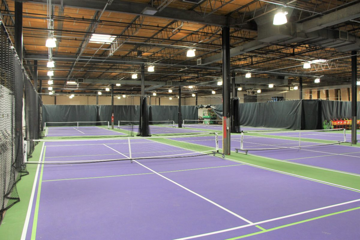 The indoor pickleball courts at Glenbrook Pickle Club, available for private buyouts